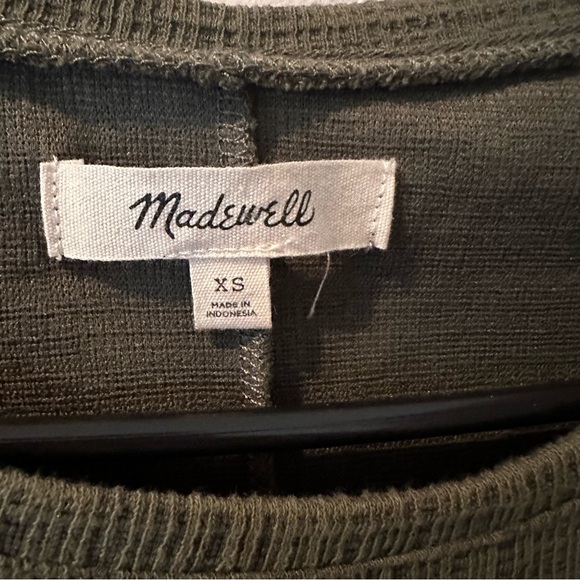 Madewell Crosshatch Puff-Sleeve Faux-Wrap Mini Dress Olive Green - Picture 10 of 11